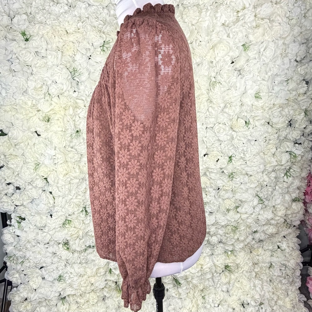 Pretty Garden Lace Button-Up Blouse Brown Large - Picture 3 of 9